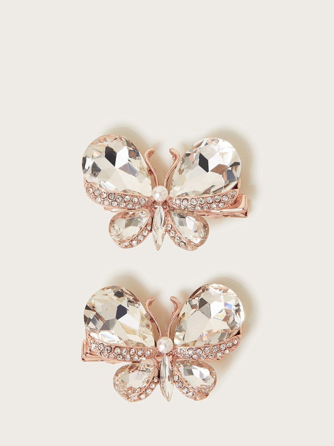 Product image 1 of 2, which shows Monsoon Kids' Diamante Butterfly Hair Clips, Pack of 2, Pink, One Size