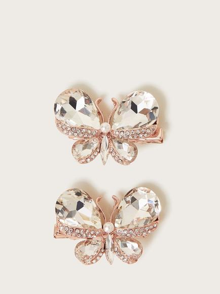 Monsoon Kids' Diamante Butterfly Hair Clips, Pack of 2, Pink, Pink