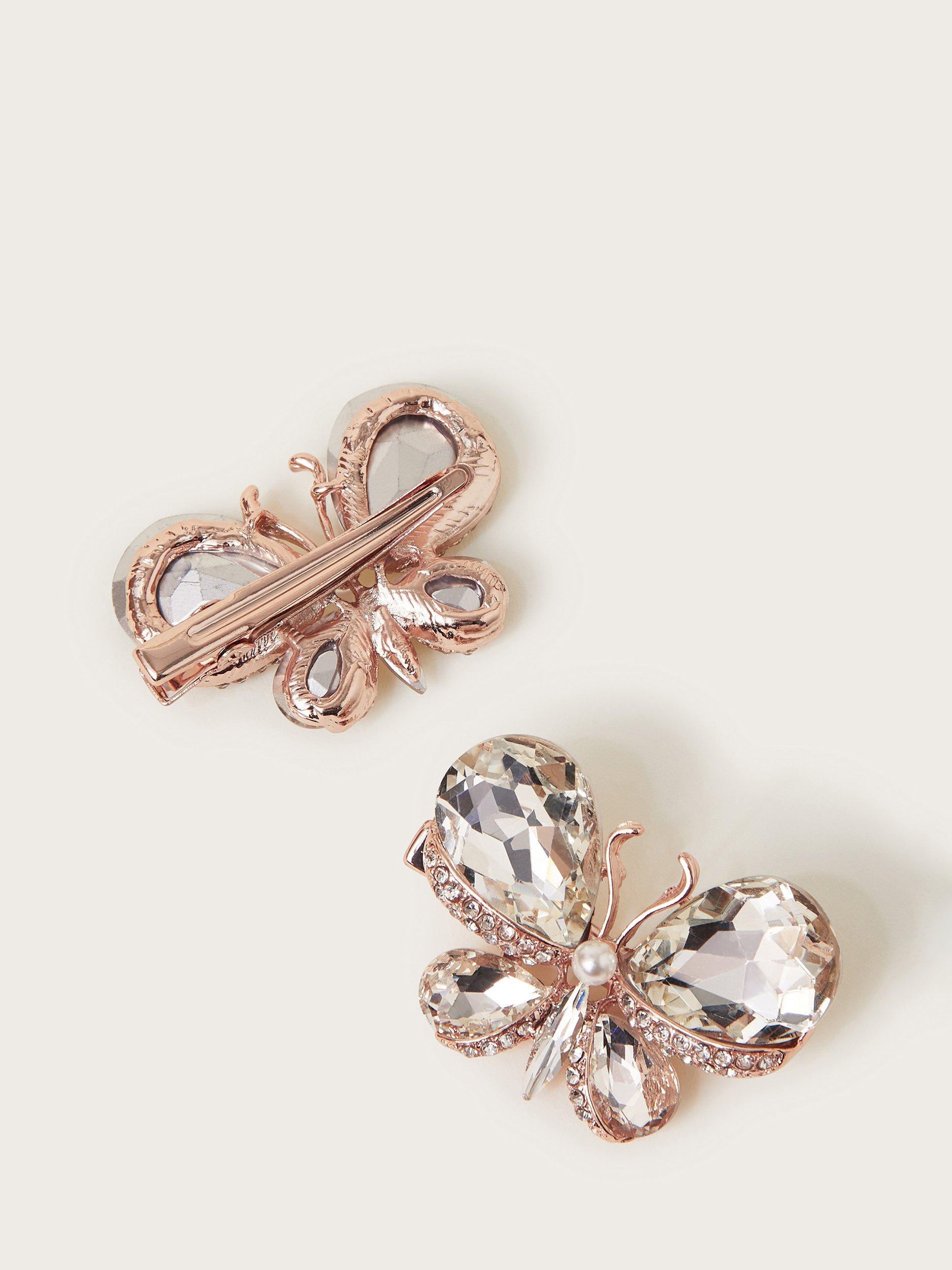 Product image 2 of 2, which shows Monsoon Kids' Diamante Butterfly Hair Clips, Pack of 2, Pink, One Size