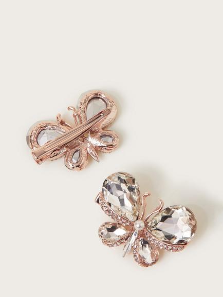 Monsoon Kids' Diamante Butterfly Hair Clips, Pack of 2, Pink - view 2, Pink