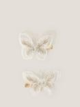 Monsoon Kids' Embroidered Butterfly Hair Clips, Pack of 2, Ivory