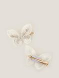 Monsoon Kids' Embroidered Butterfly Hair Clips, Pack of 2, Ivory