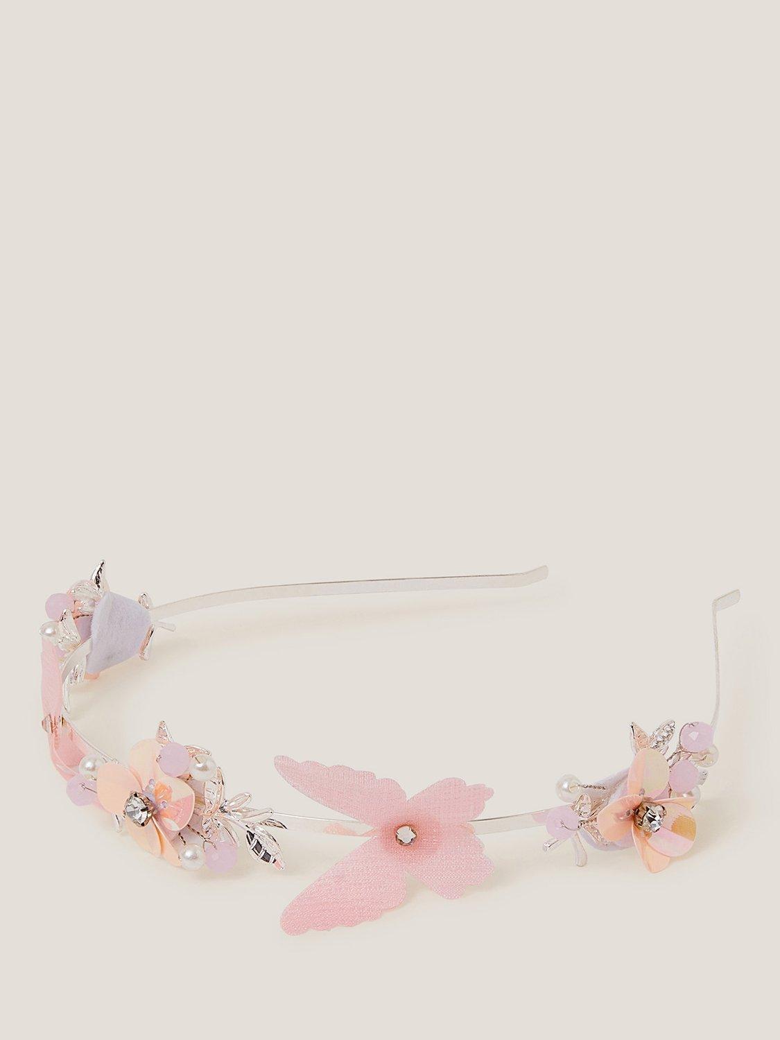 Product image 1 of 2, which shows Monsoon Kids' Floral Butterfly Metal Headband, Pink, One Size