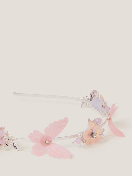 Monsoon Kids' Floral Butterfly Metal Headband, Pink - view 2, Pink