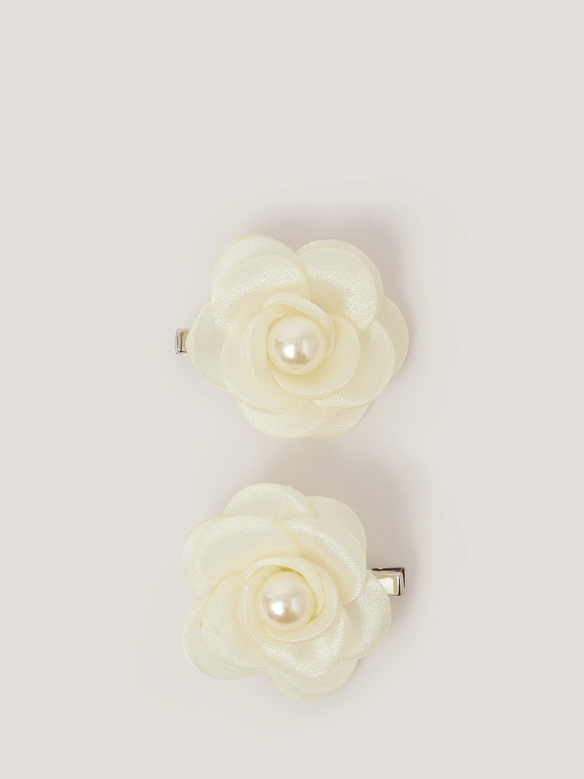 Product image 1 of 2, which shows Monsoon Kids' Pearl Flower Hair Clips, Pack of 2, Ivory, One Size