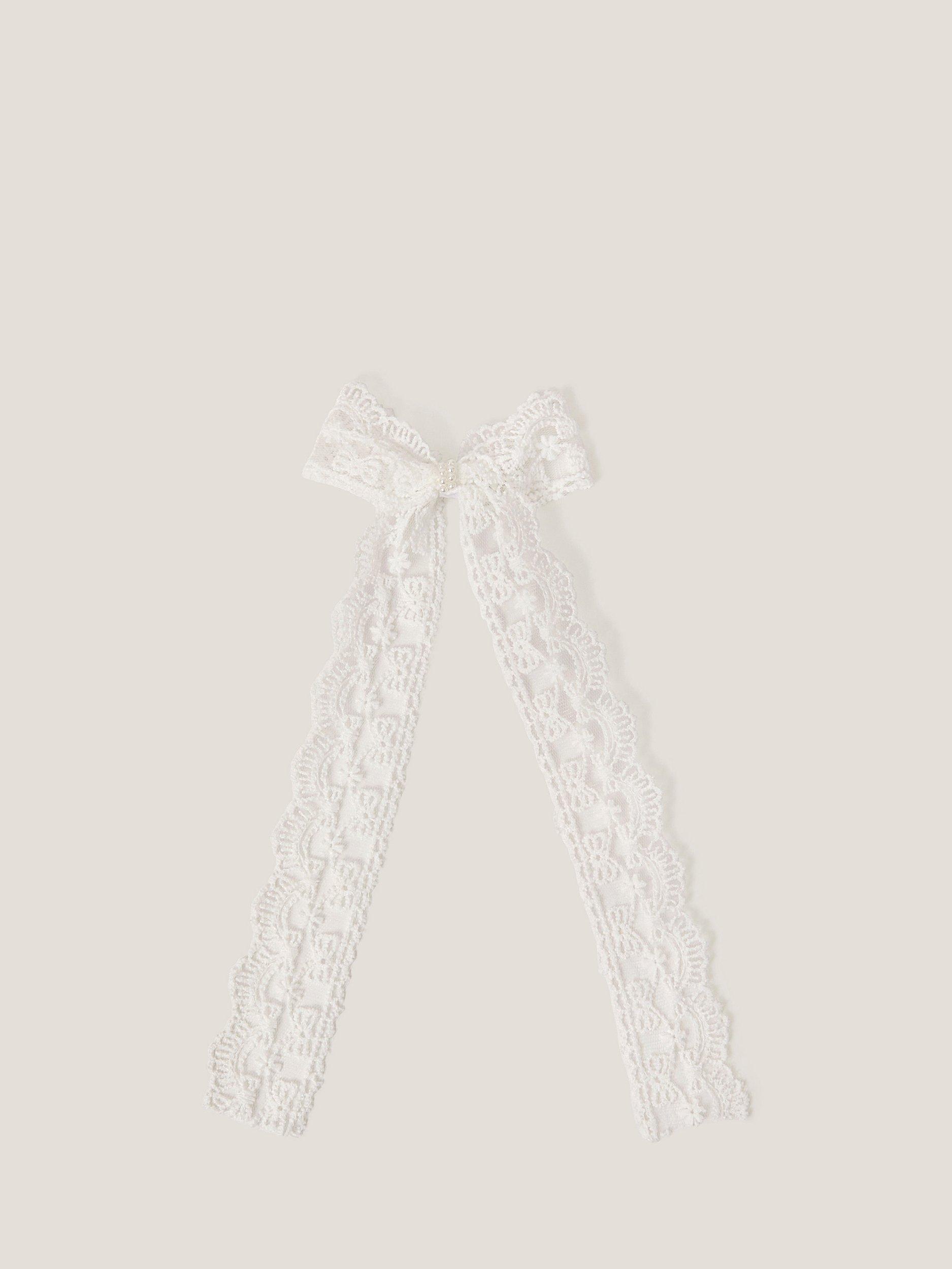 Product image 1 of 3, which shows Monsoon Kids' Lace Bow Hair Clip, Ivory, One Size