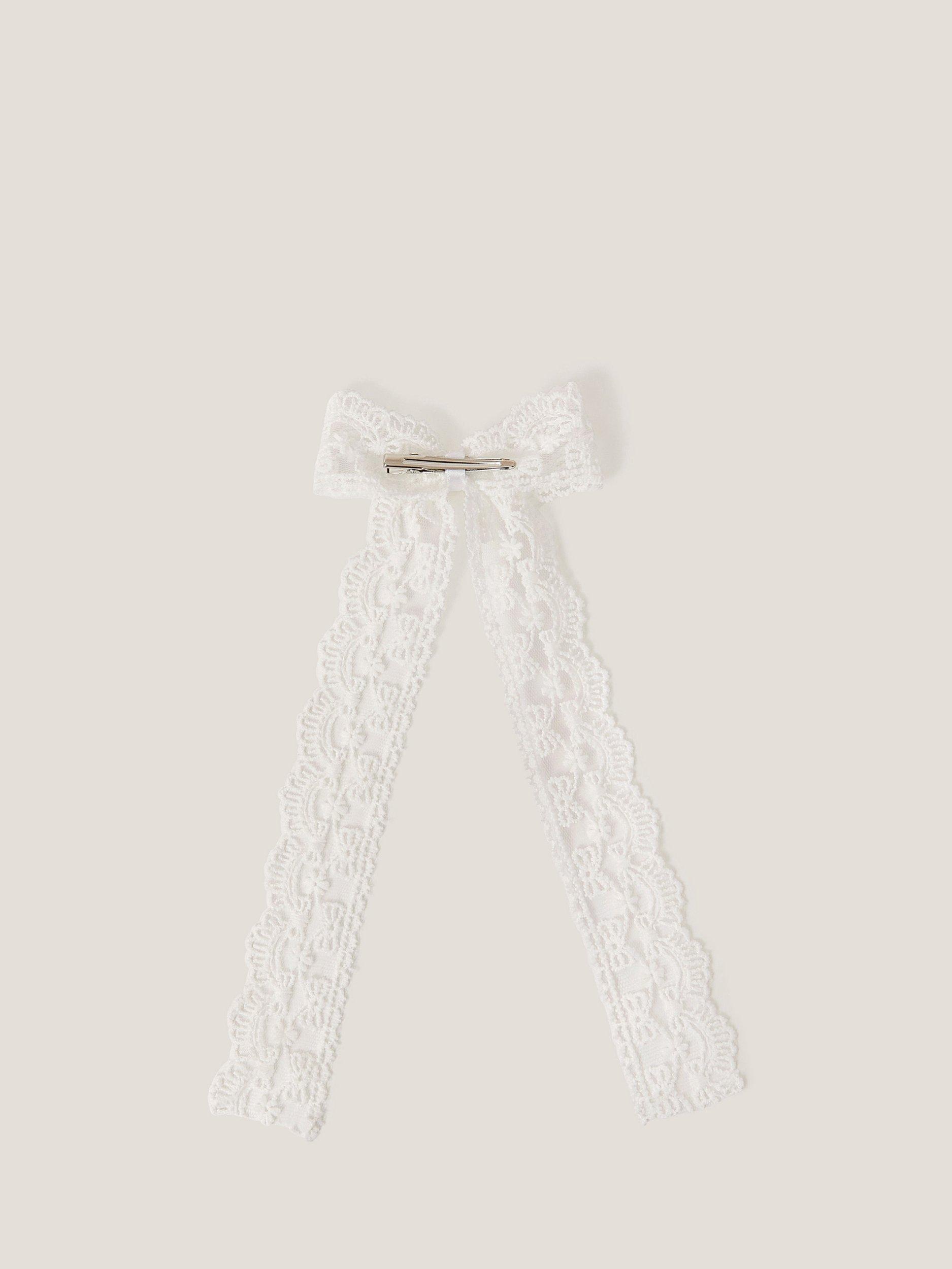 Product image 2 of 3, which shows Monsoon Kids' Lace Bow Hair Clip, Ivory, One Size