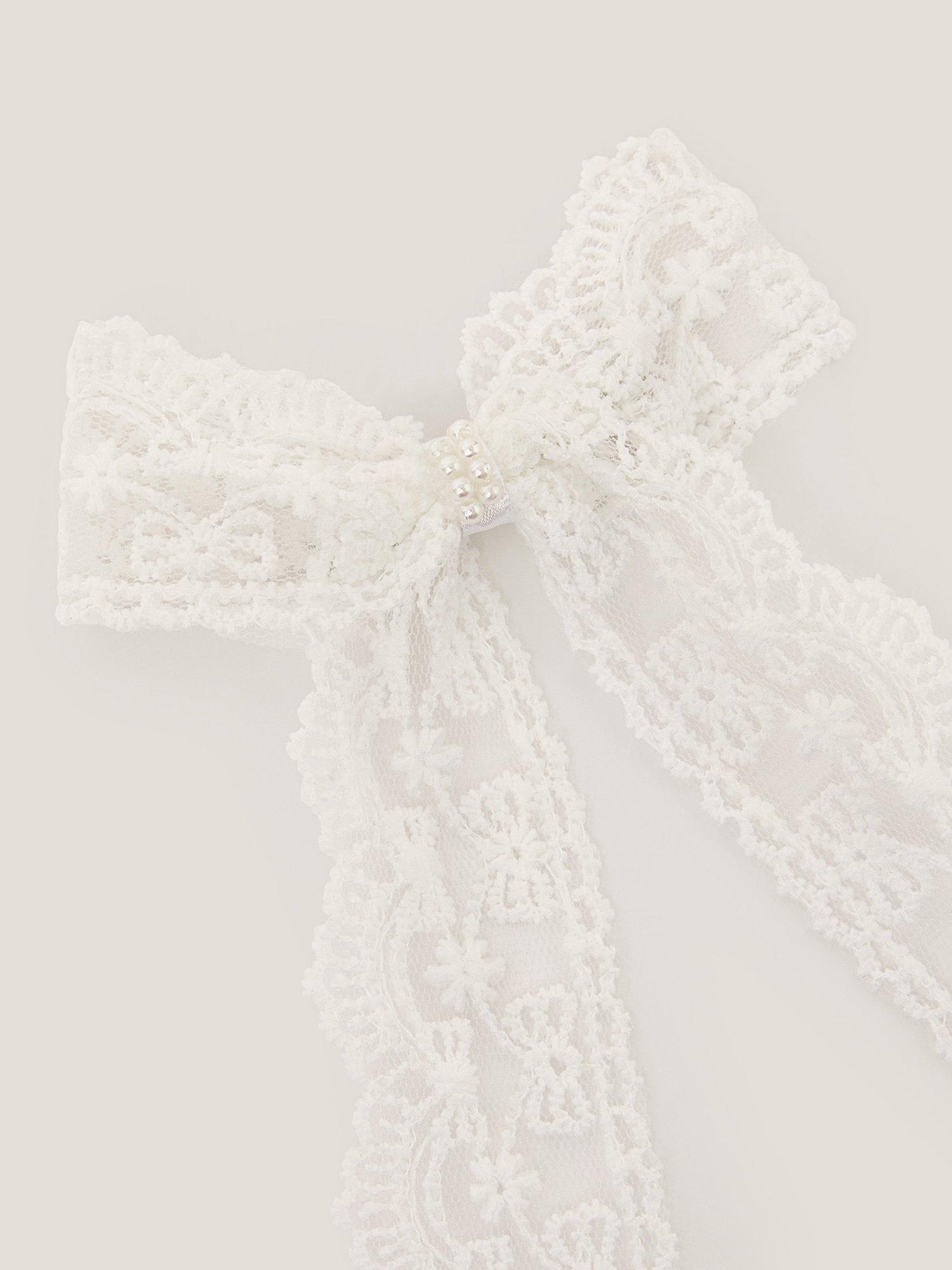 Product image 3 of 3, which shows Monsoon Kids' Lace Bow Hair Clip, Ivory, One Size