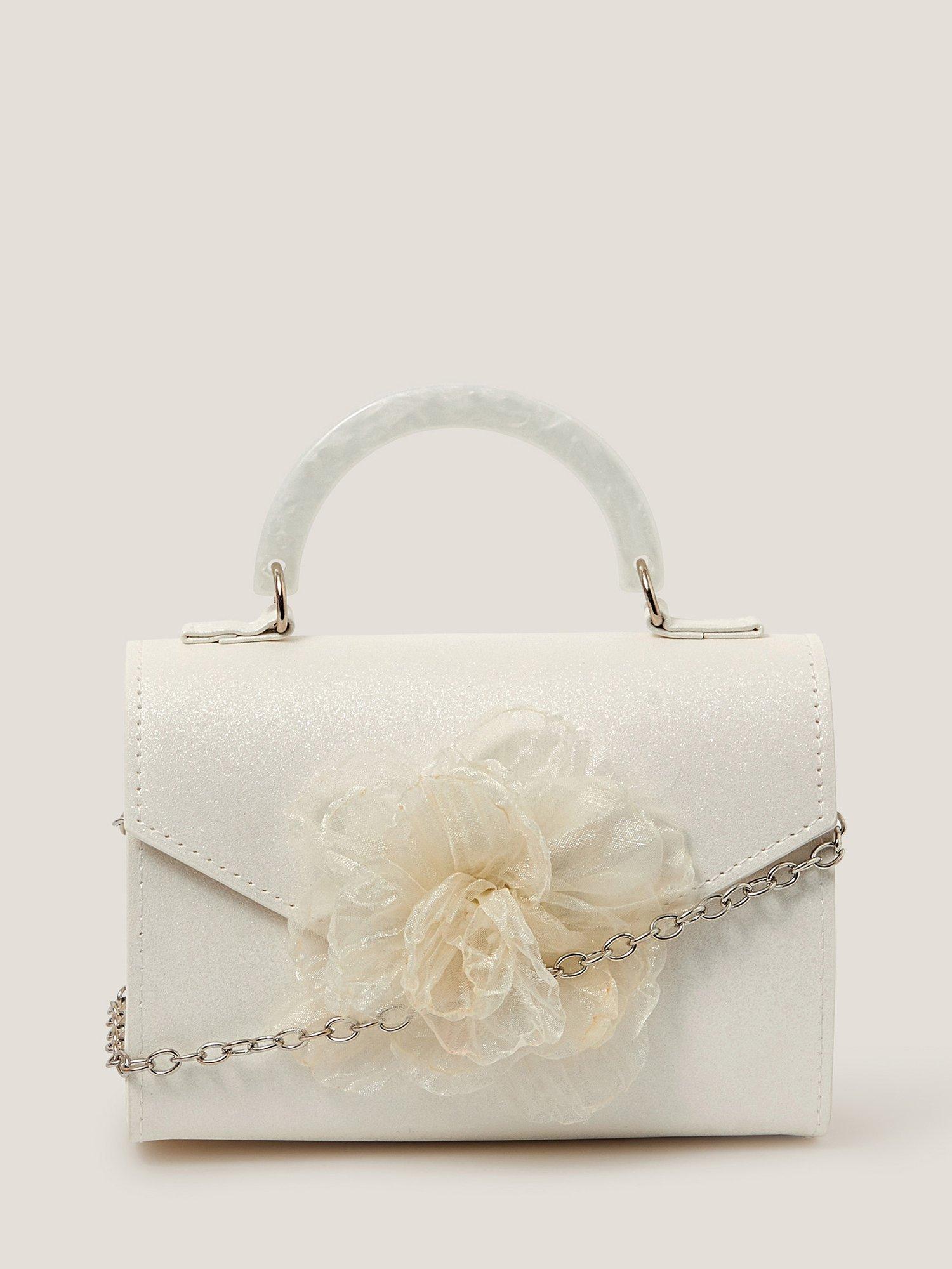 Product image 1 of 4, which shows Monsoon Kids' Organza Flower Glitter Bag, Ivory, One Size