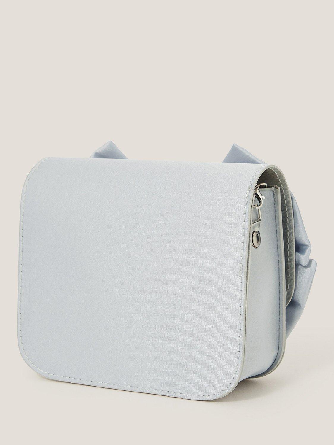 Product image 2 of 4, which shows Monsoon Kids' Bridesmaid Satin Bow Mini Bag, Pale Blue, One Size