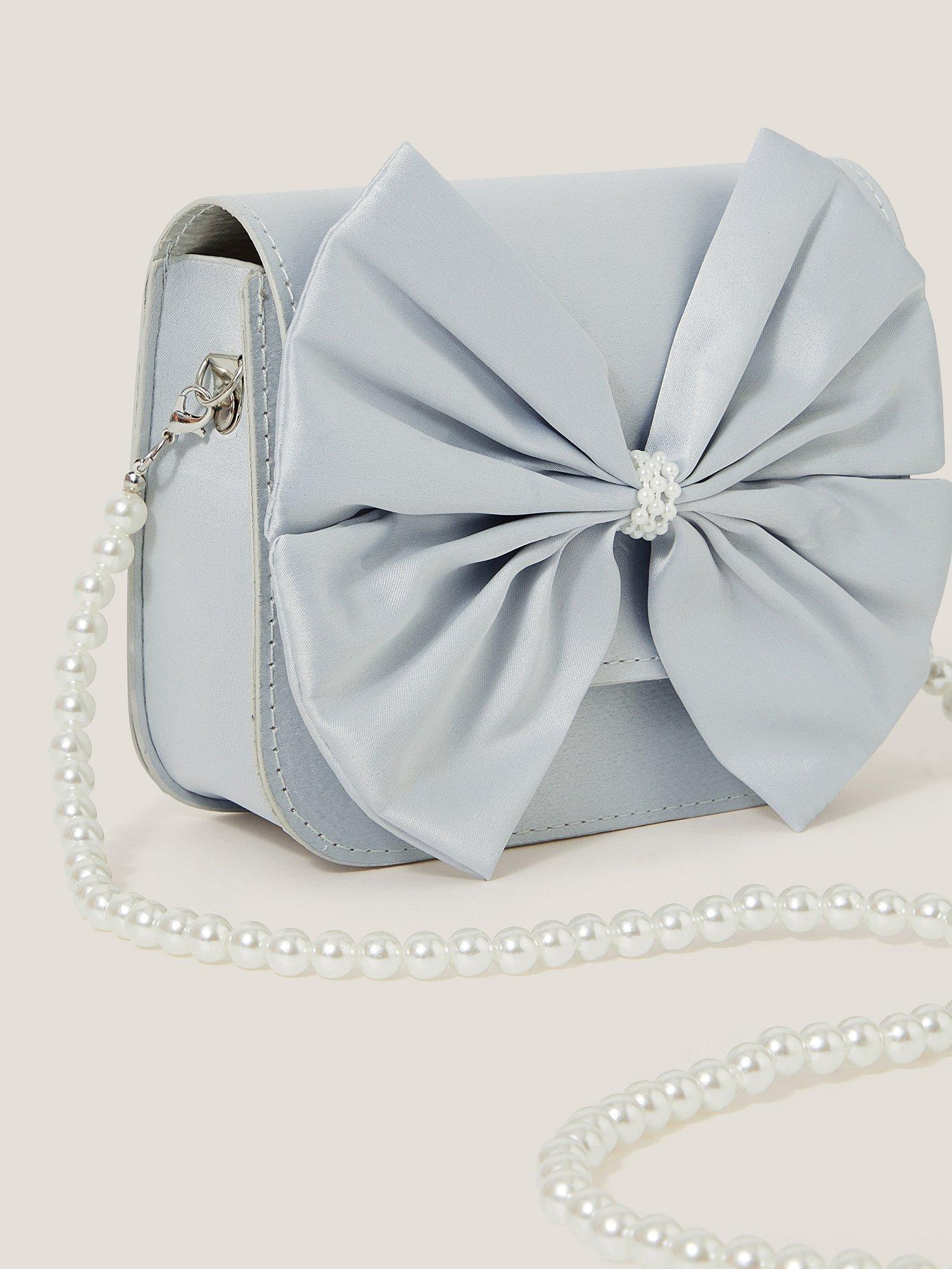 Product image 3 of 4, which shows Monsoon Kids' Bridesmaid Satin Bow Mini Bag, Pale Blue, One Size