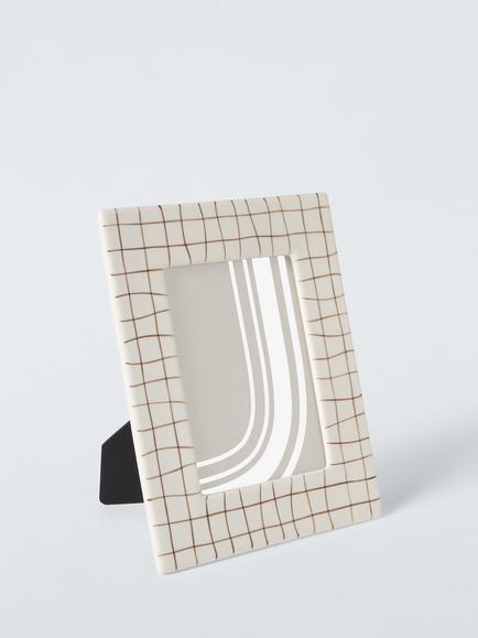 John Lewis Ceramic Check Photo Frame, Cocoa, Cocoa