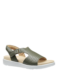 Hotter Marbella Leather Perforated Footbed Sandals, Khaki