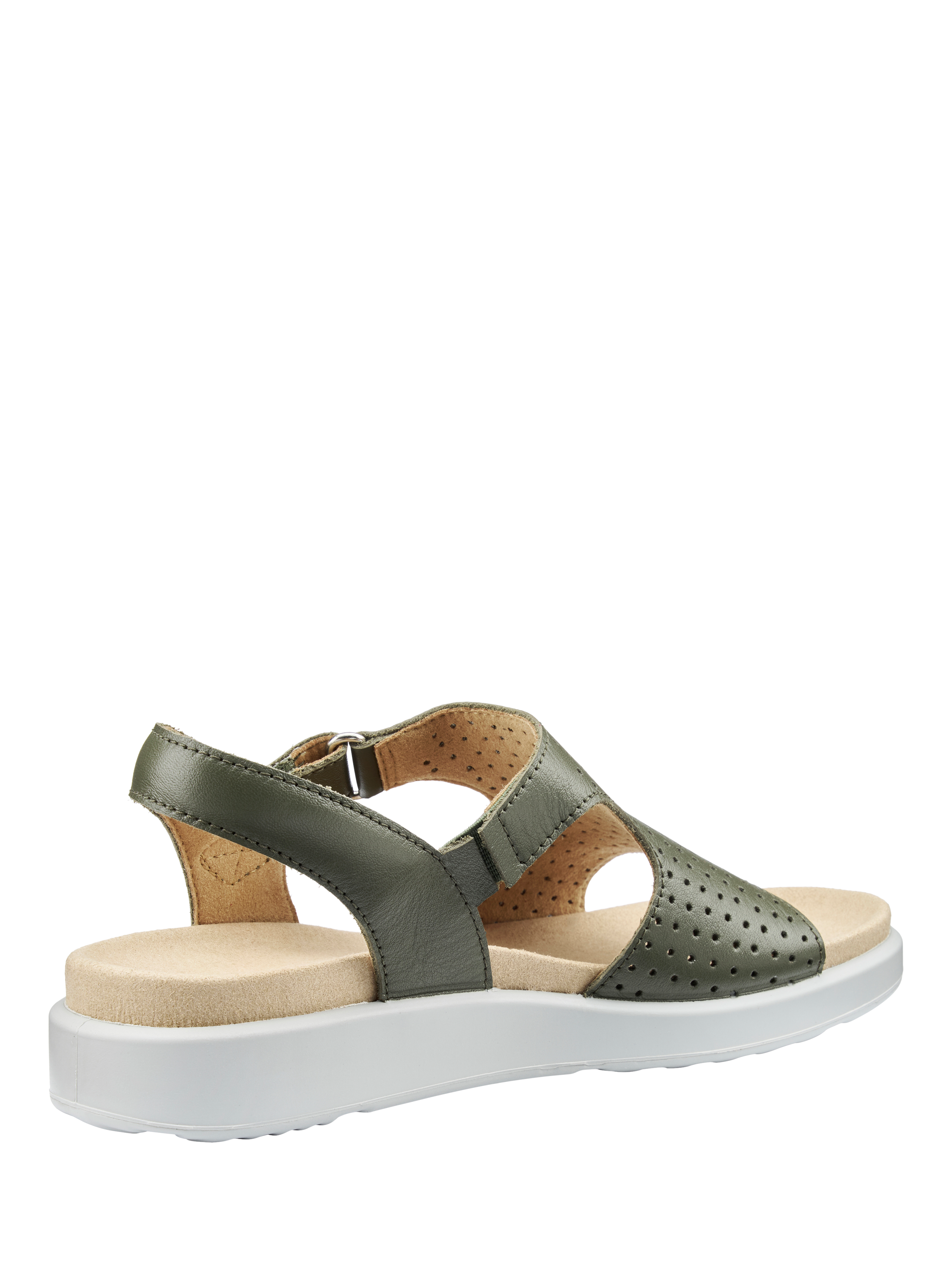 Product image 4 of 5, which shows Hotter Marbella Wide Fit Leather Perforated Footbed Sandals, Khaki, 3