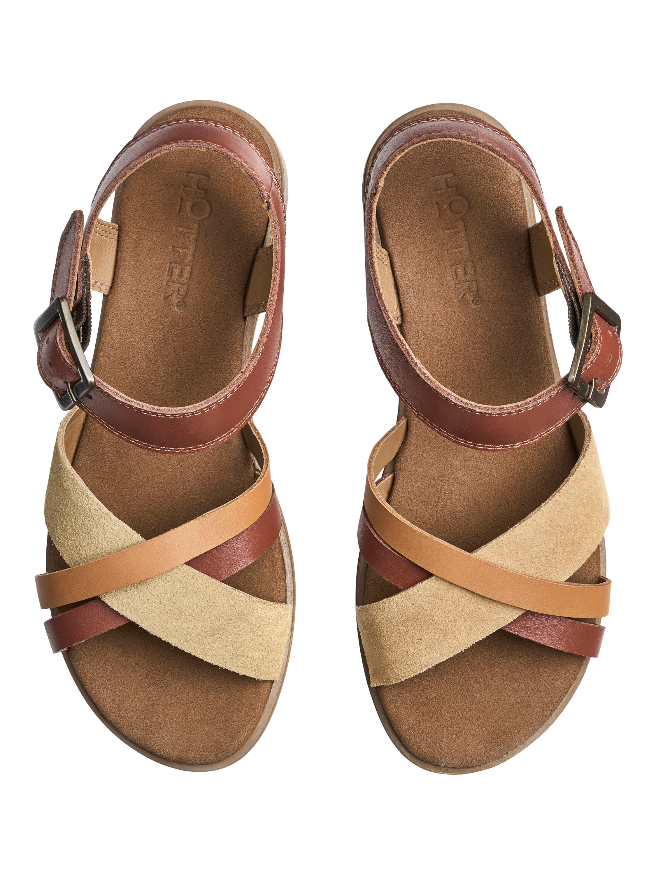 Product image 3 of 11, which shows Hotter Eleanor Wide Fit Leather Strappy Sandals, Tan, 3W