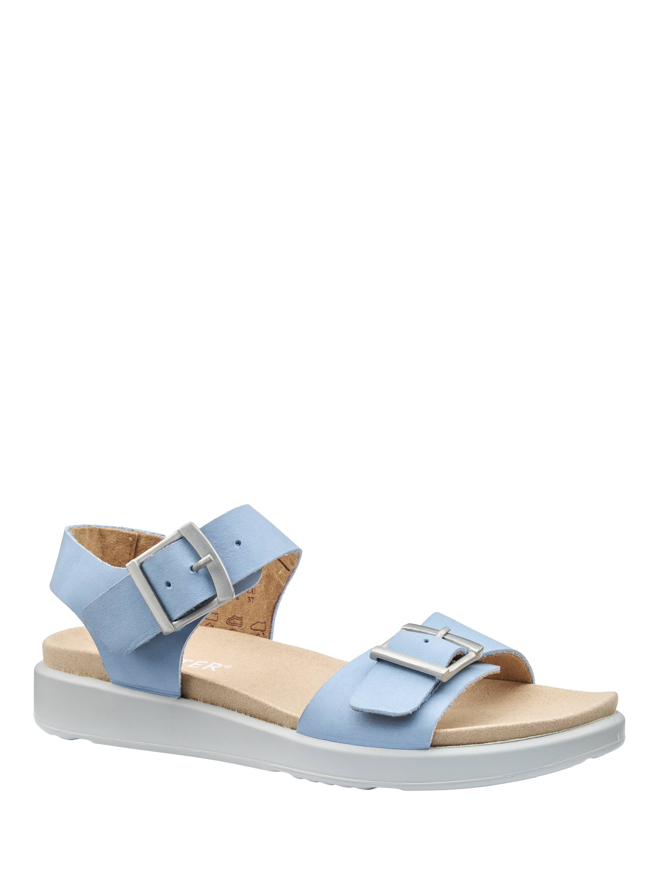 Product image 2 of 5, which shows Hotter Corfu Leather Strappy Sandals, Soft Blue, 3