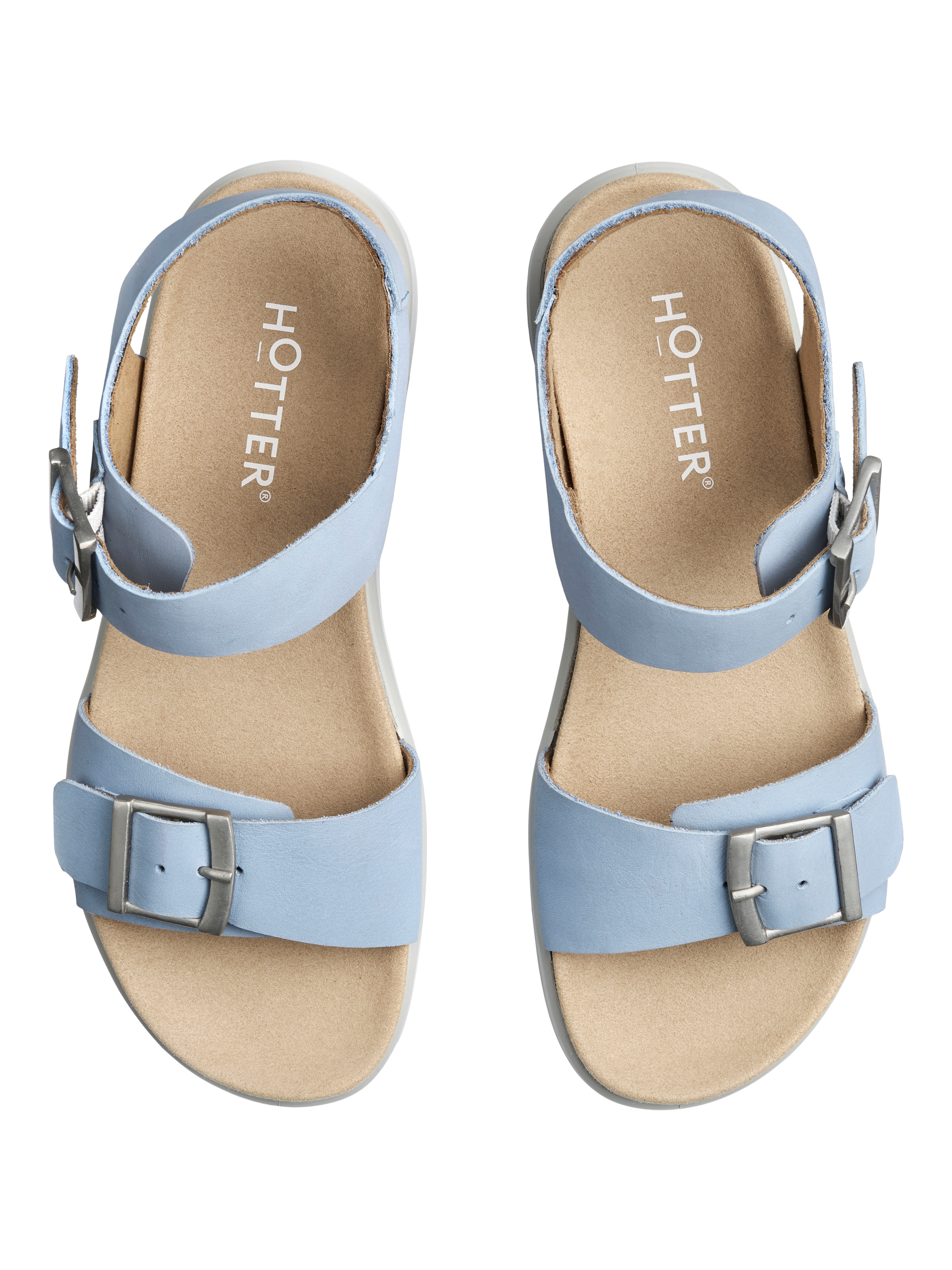 Product image 3 of 5, which shows Hotter Corfu Leather Strappy Sandals, Soft Blue, 3