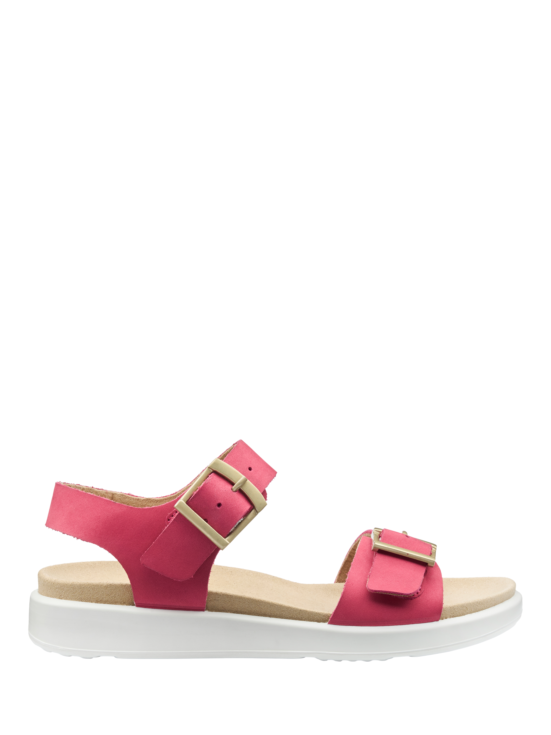 Product image 1 of 4, which shows Hotter Corfu Wide Fit Leather Strappy Sandals, Sunset Coral, 3W