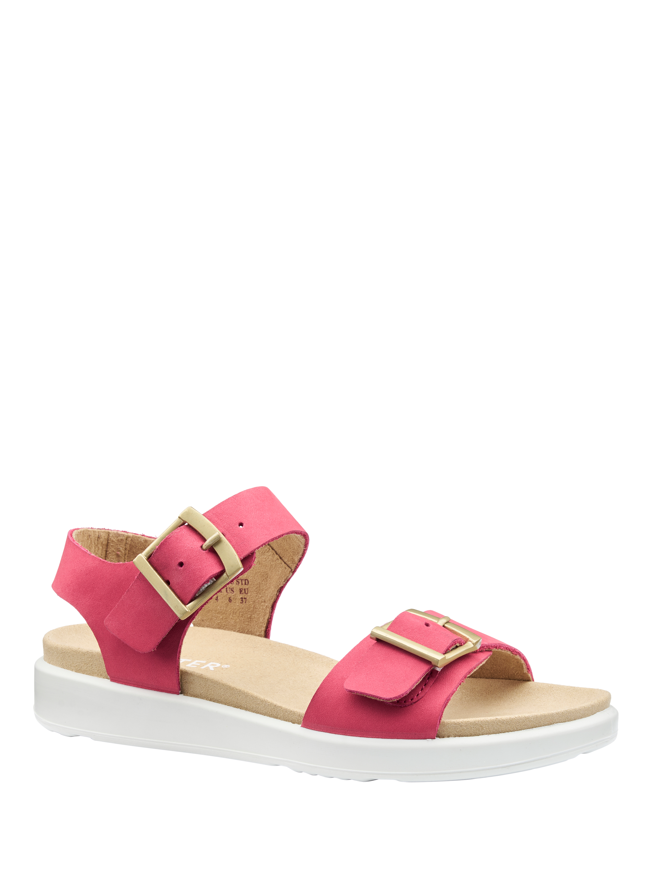 Product image 2 of 4, which shows Hotter Corfu Wide Fit Leather Strappy Sandals, Sunset Coral, 3W