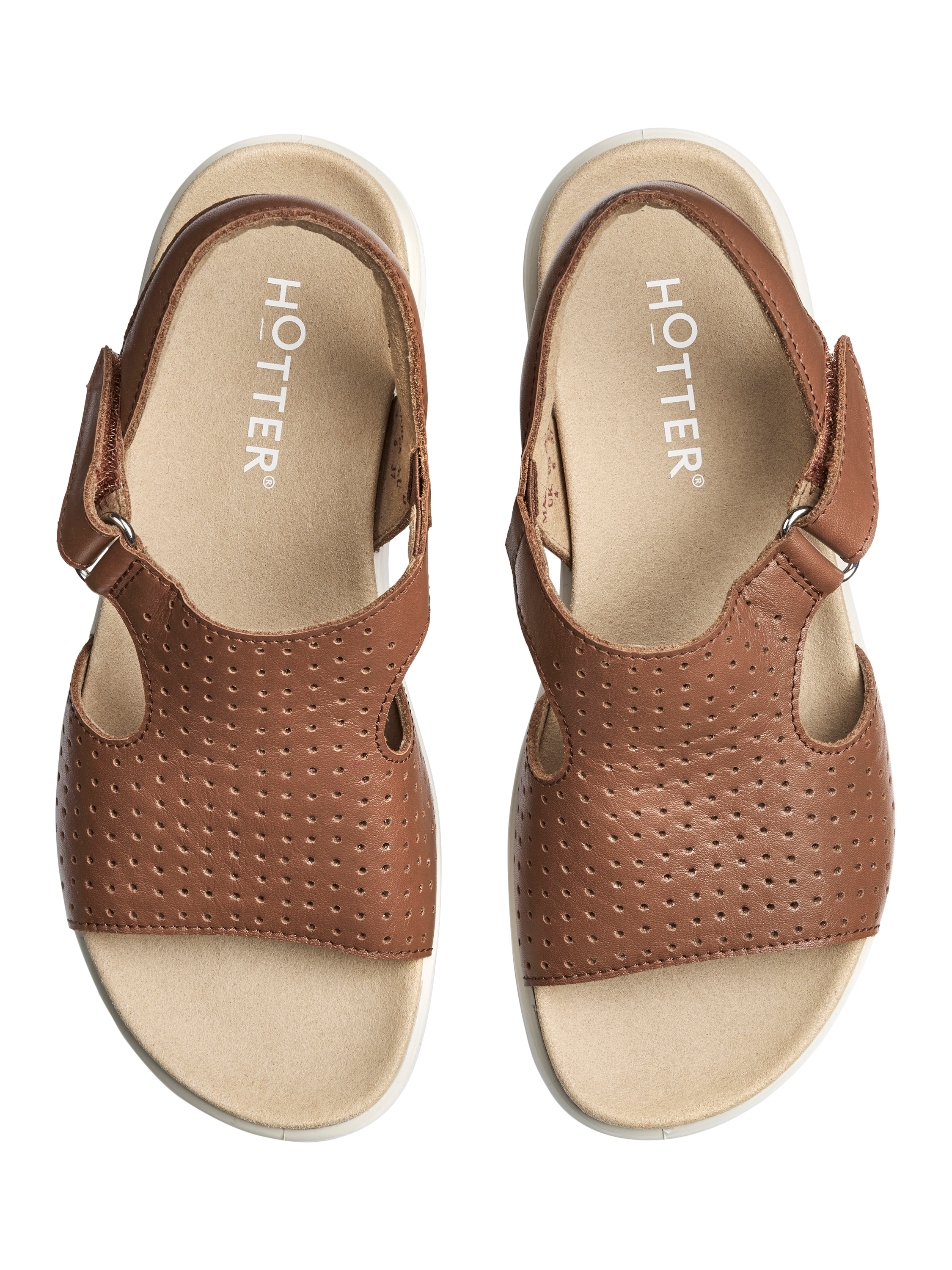Product image 3 of 4, which shows Hotter Marbella Leather Perforated Footbed Sandals, Rich Tan, 3