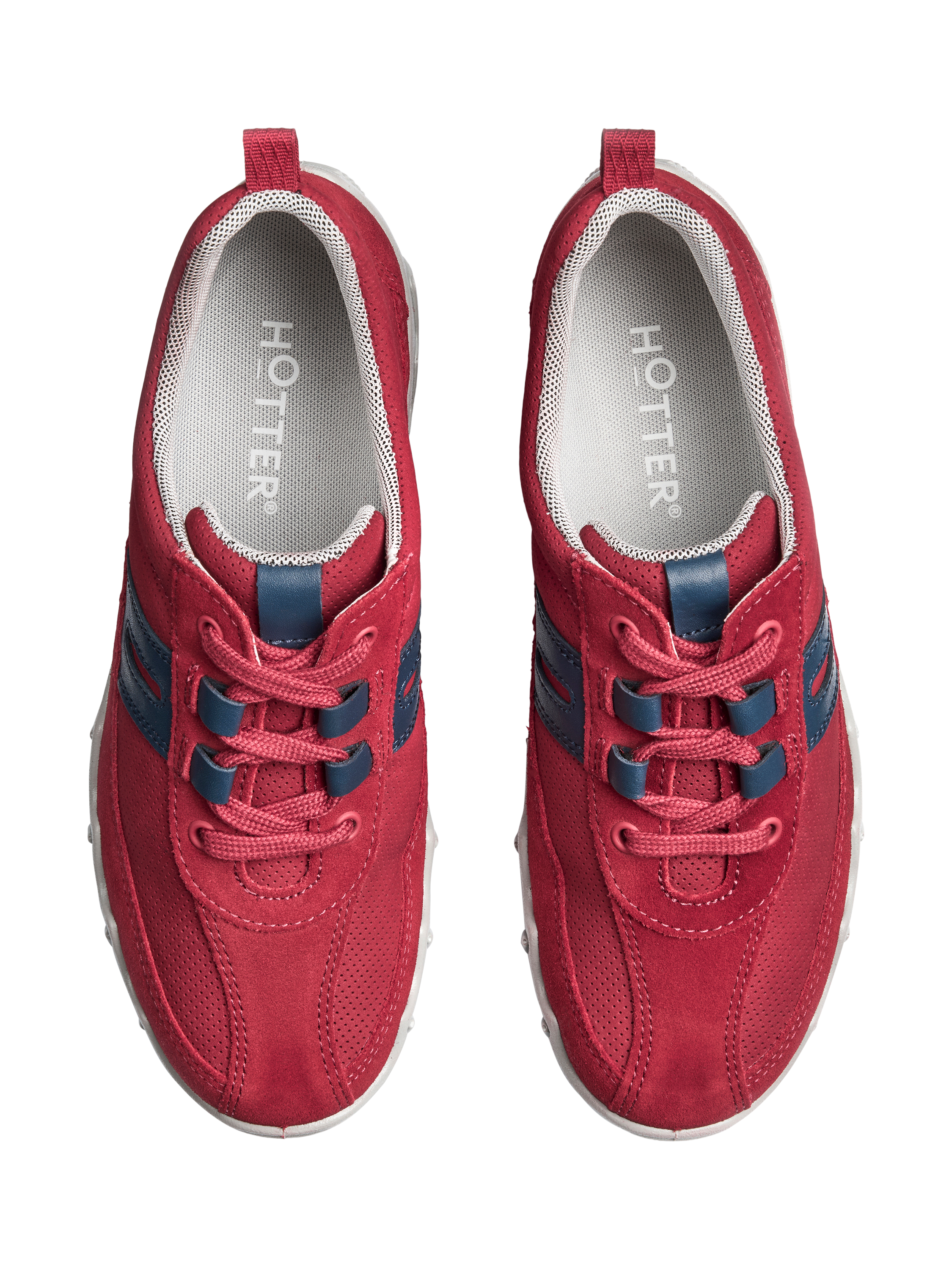 Product image 3 of 11, which shows Hotter Leanne II Suede and Nubuck Trainers, Salsa/French Navy, 3