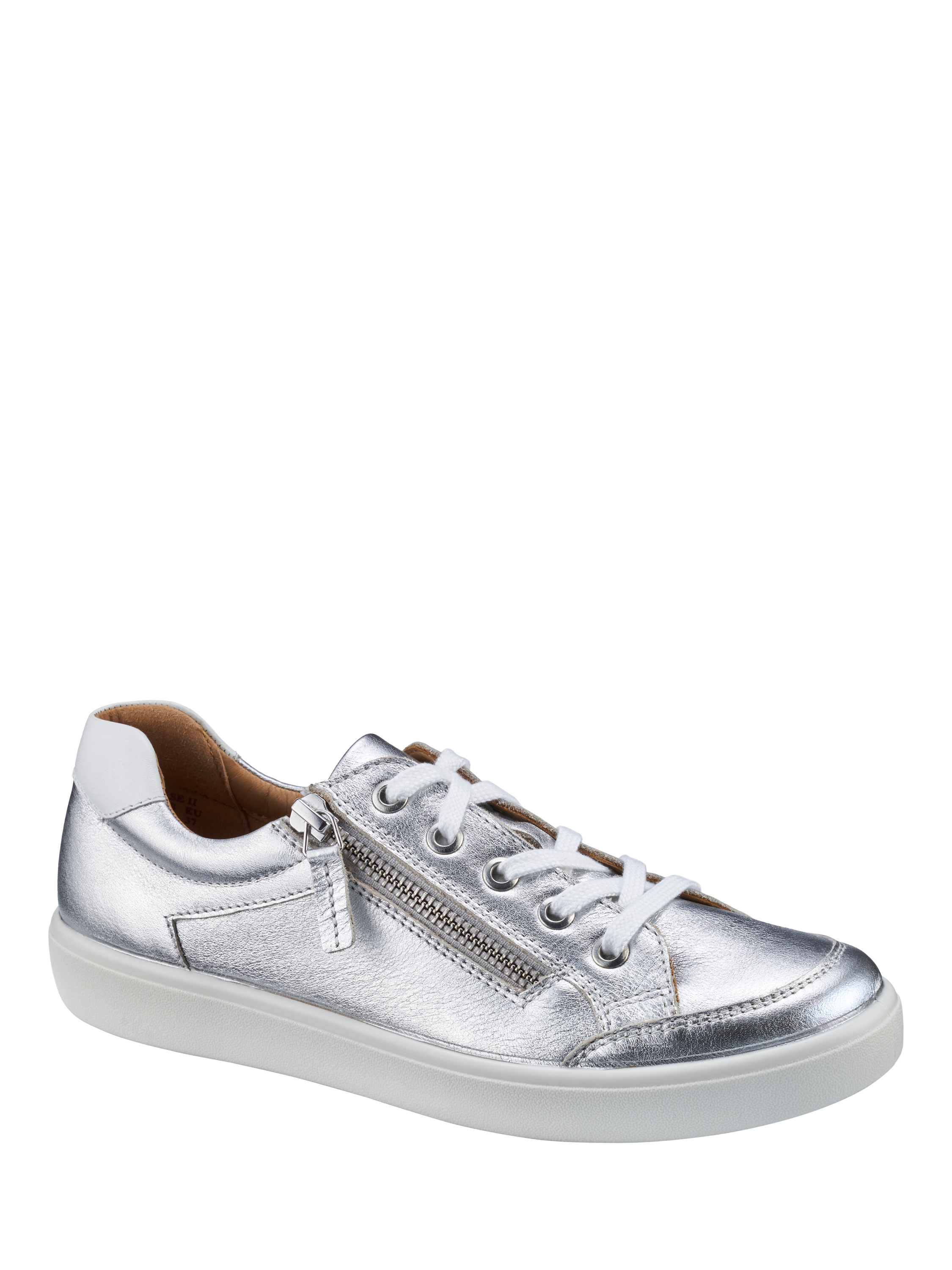 Product image 2 of 4, which shows Hotter Chase II Wide Fit Leather Zip and Go Trainers, Silver/White, 3W