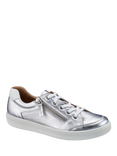 Hotter Chase II Wide Fit Leather Zip and Go Trainers, Silver/White
