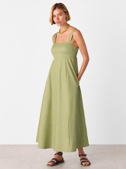 Whistles Strappy Square Neck Midi Dress, Khaki, Khaki