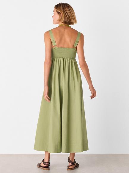Whistles Strappy Square Neck Midi Dress, Khaki - view 2, Khaki