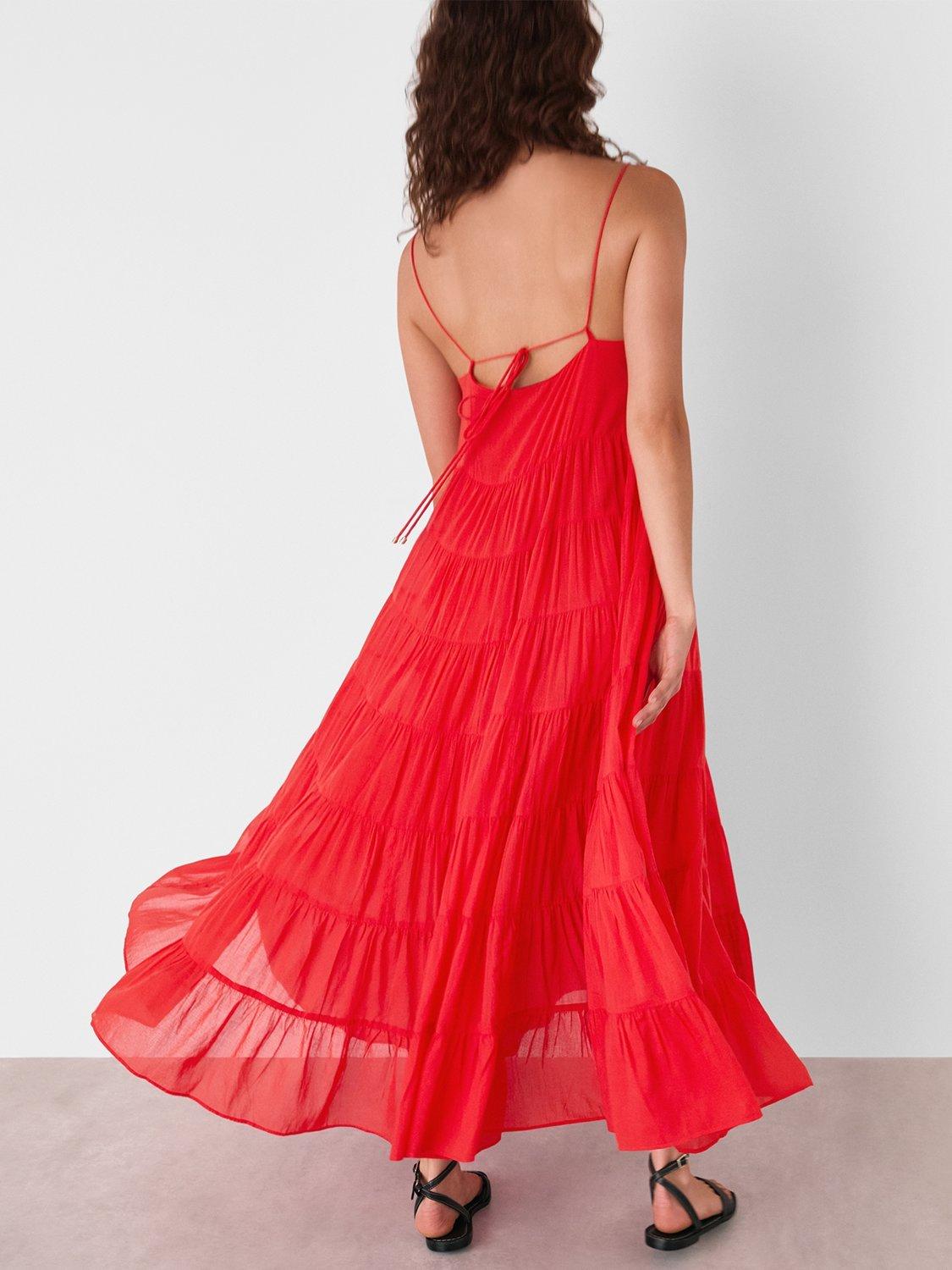 Product image 2 of 5, which shows Whistles Strappy Tiered Maxi Sun Dress, Red, 6