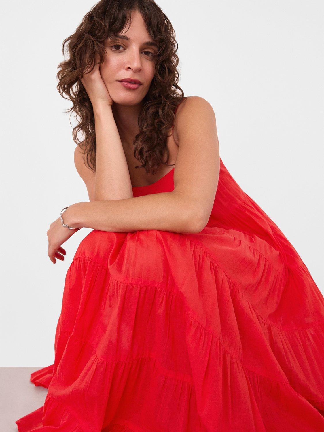 Product image 3 of 5, which shows Whistles Strappy Tiered Maxi Sun Dress, Red, 6
