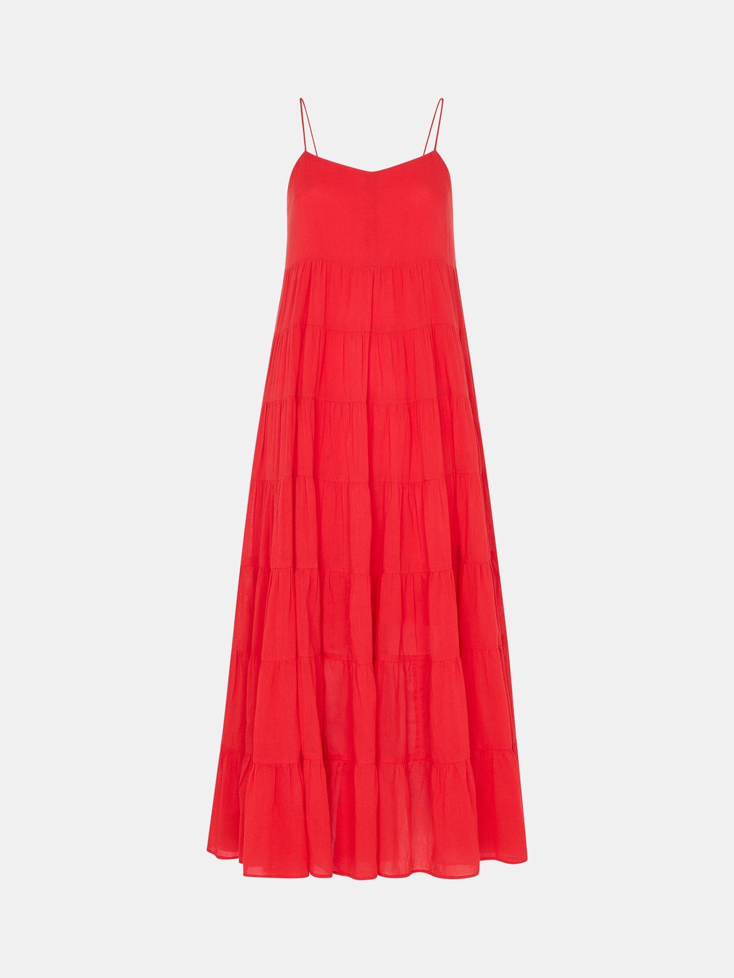 Product image 5 of 5, which shows Whistles Strappy Tiered Maxi Sun Dress, Red, 6