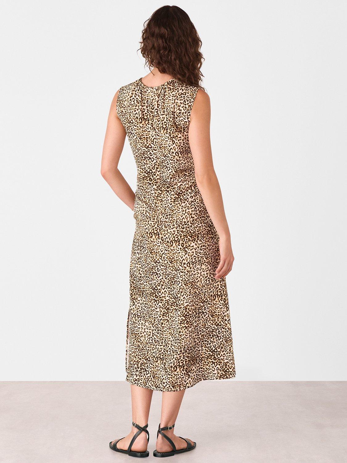 Product image 2 of 5, which shows Whistles Leopard Tie Waist Sleeveless Midi Dress, Brown/Multi, 6