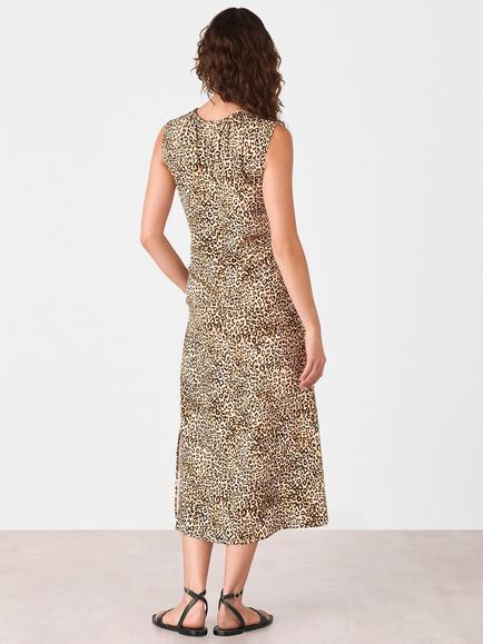 Whistles Leopard Tie Waist Sleeveless Midi Dress, Brown/Multi - view 2, Brown/Multi