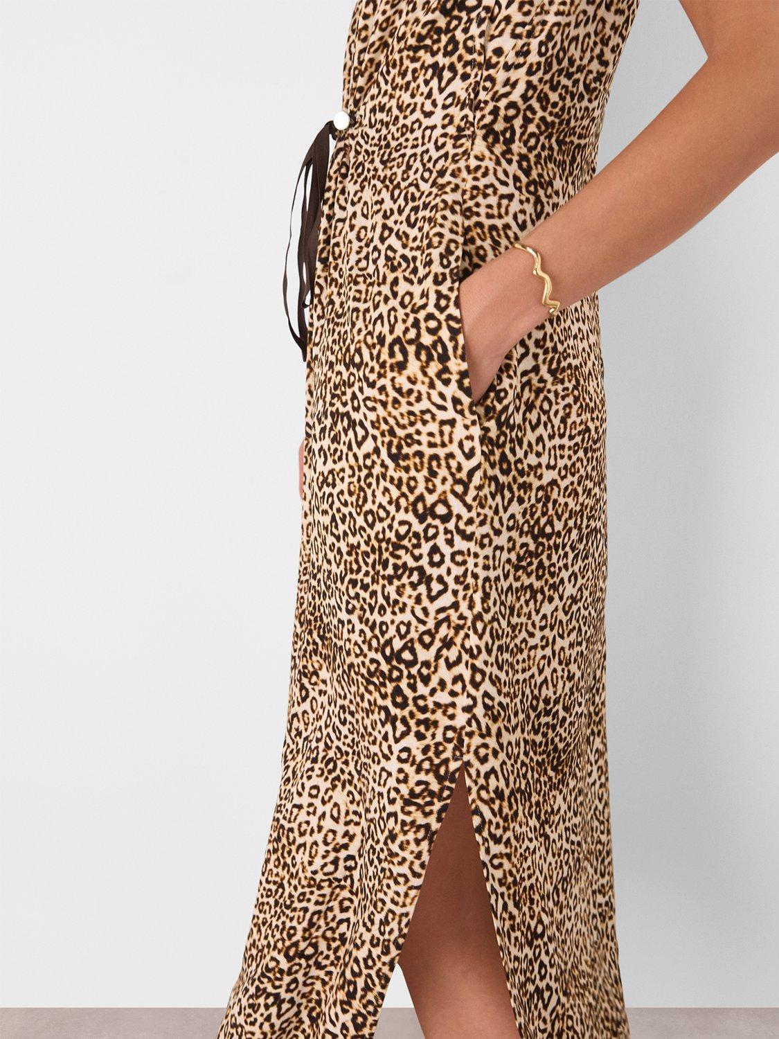 Product image 4 of 5, which shows Whistles Leopard Tie Waist Sleeveless Midi Dress, Brown/Multi, 6