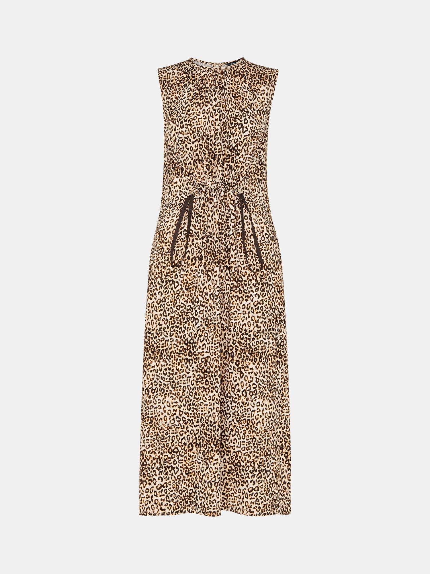 Product image 5 of 5, which shows Whistles Leopard Tie Waist Sleeveless Midi Dress, Brown/Multi, 6