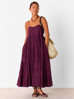 Whistles Petite Tiered Maxi Dress, Plum, Plum