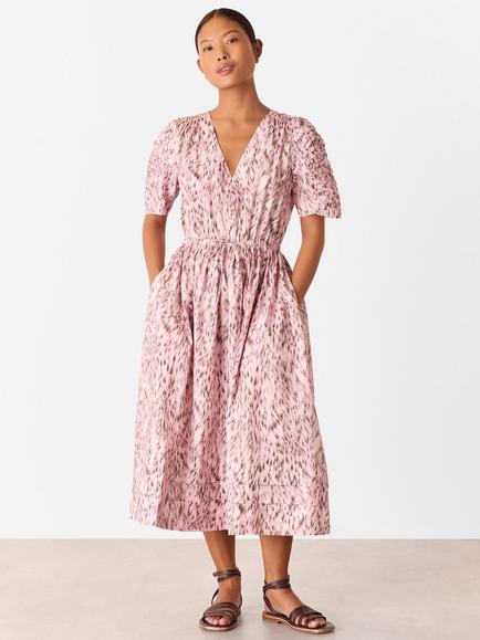 Whistles Petite Leopard Print Midi Dress, Pink/Multi, Pink/Multi