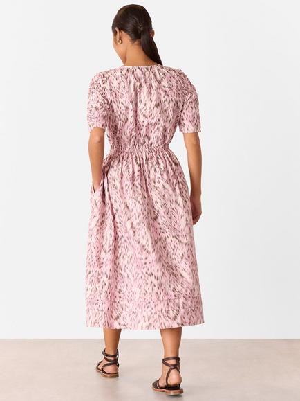 Whistles Petite Leopard Print Midi Dress, Pink/Multi - view 2, Pink/Multi