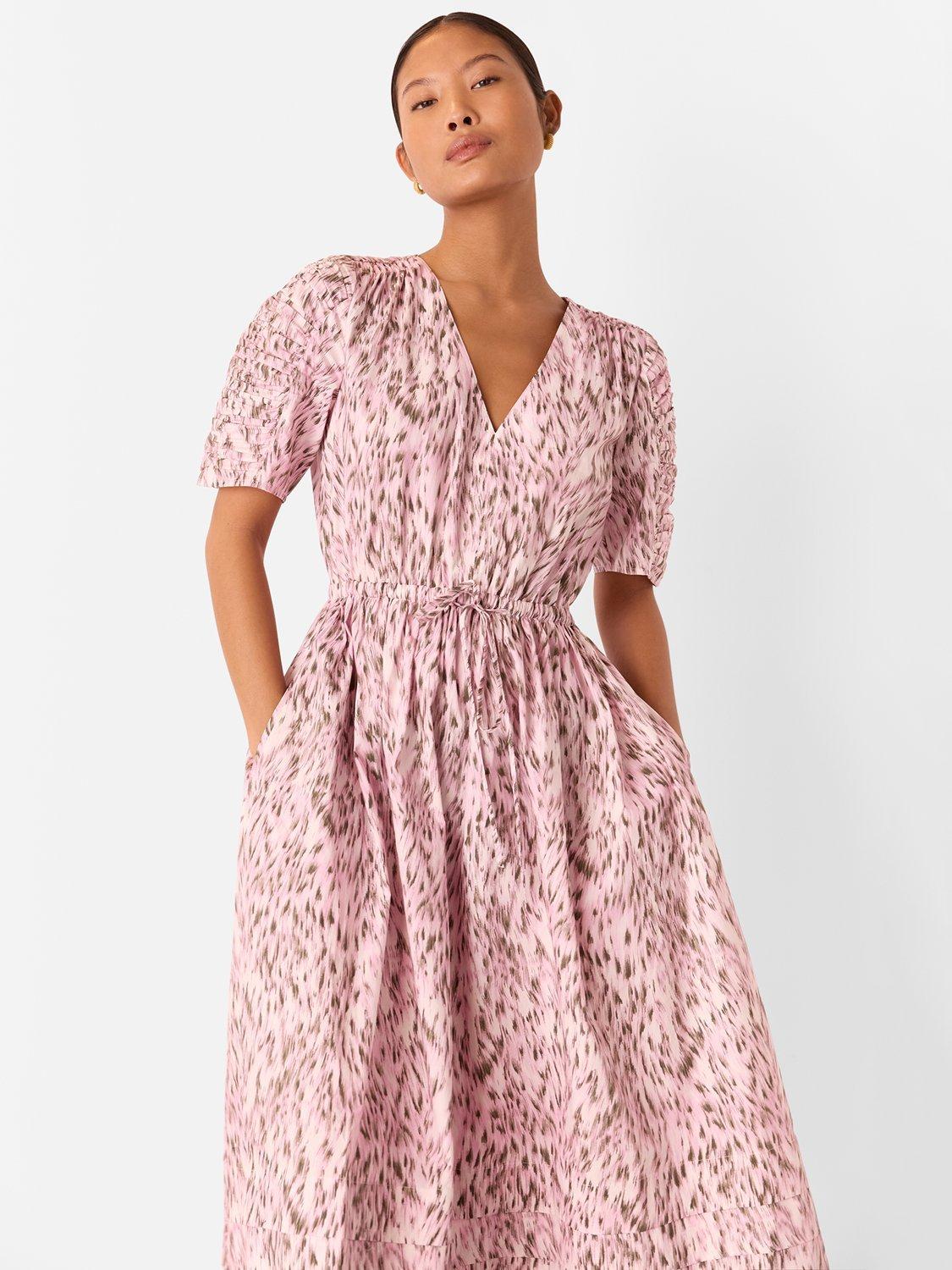 Product image 3 of 5, which shows Whistles Petite Leopard Print Midi Dress, Pink/Multi, 6