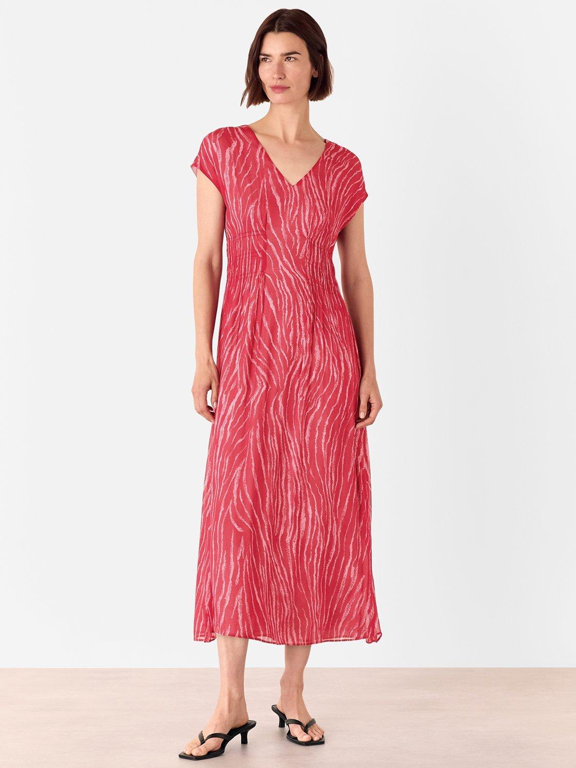 Product image 1 of 5, which shows Whistles Petite Zebra Textured Midi Dress, Red/Multi, 6