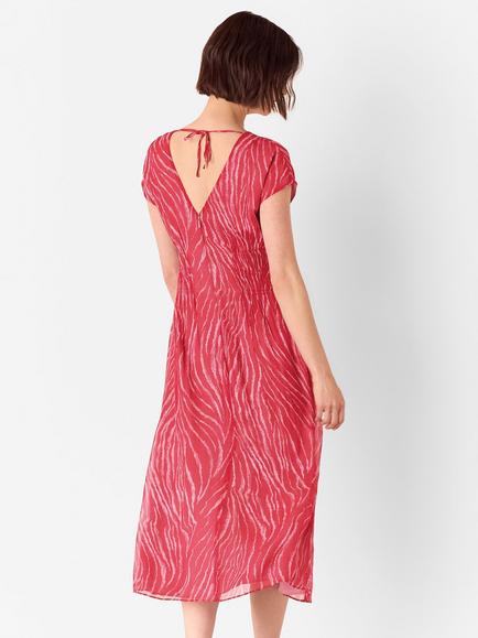 Whistles Petite Zebra Textured Midi Dress, Red/Multi - view 2, Red/Multi