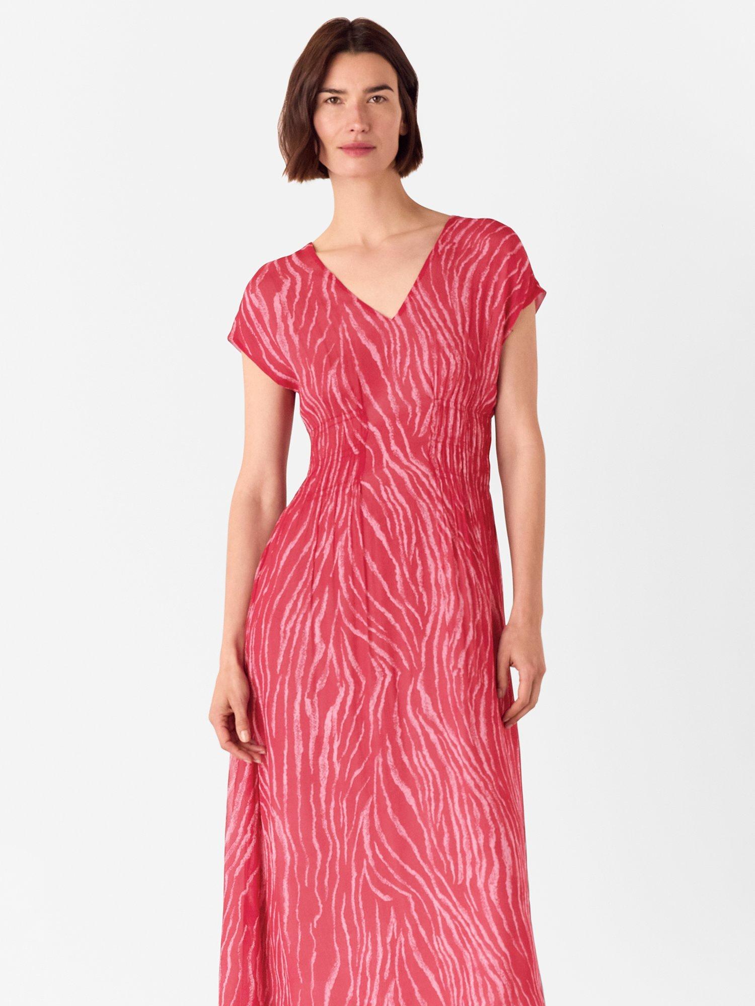 Product image 3 of 5, which shows Whistles Petite Zebra Textured Midi Dress, Red/Multi, 6