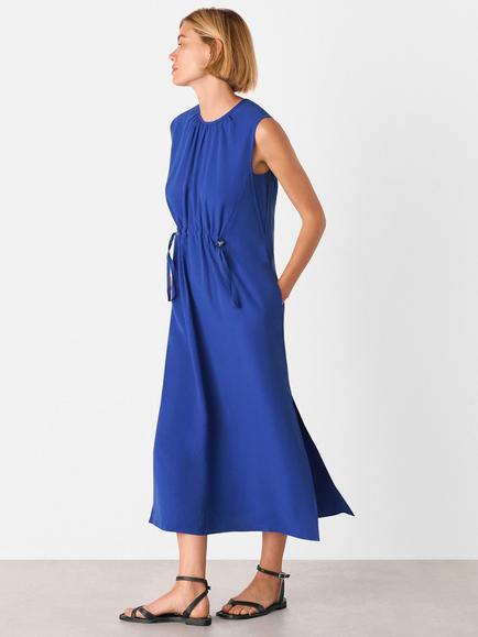 Whistles Drawstring Detail Sleeveless Midi Dress, Blue, Blue