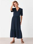 Whistles Textured Cotton Midi Dress, Navy