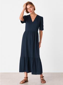Whistles Textured Cotton Midi Dress, Navy, Navy