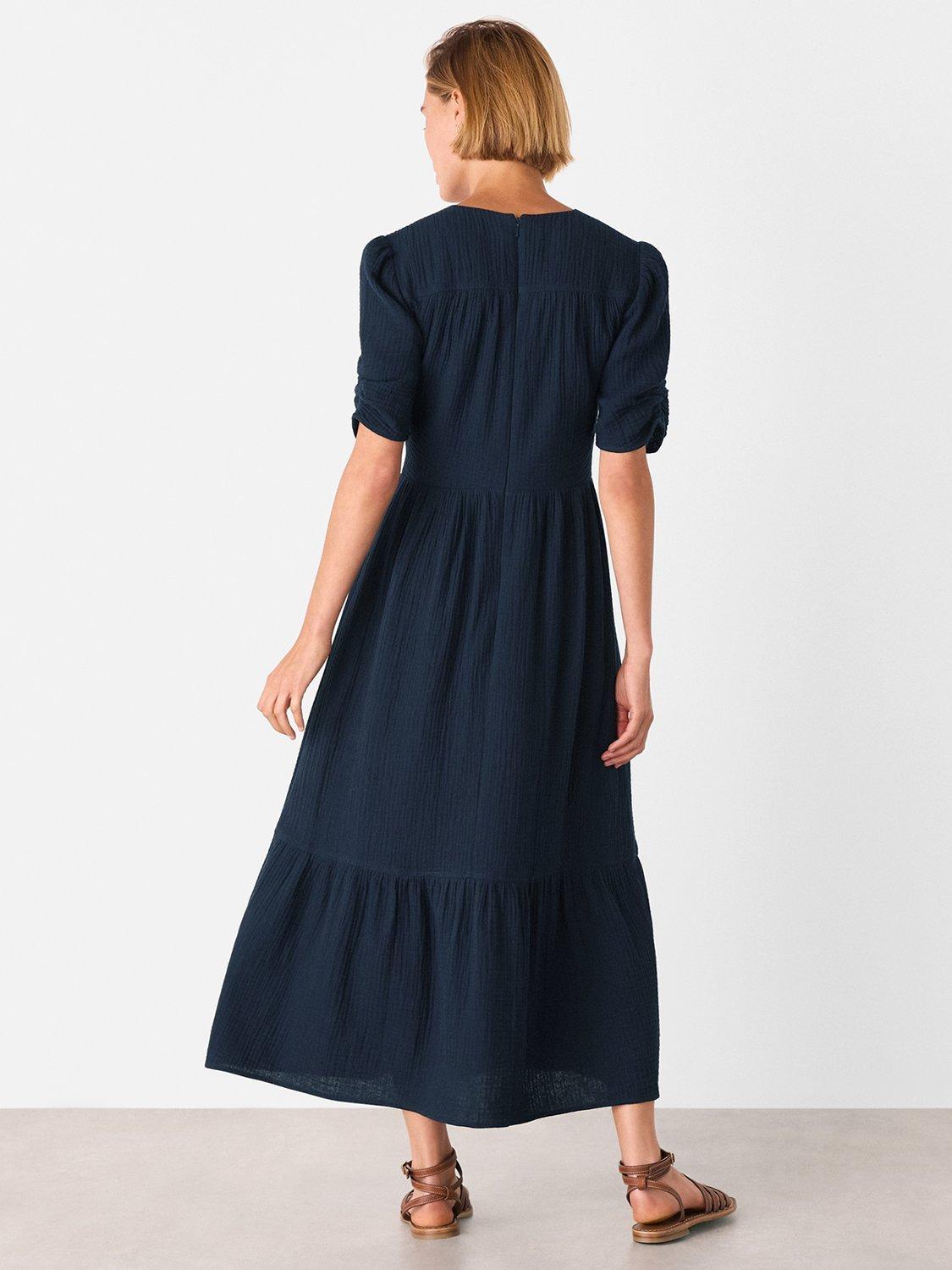 Product image 2 of 5, which shows Whistles Textured Cotton Midi Dress, Navy, 6