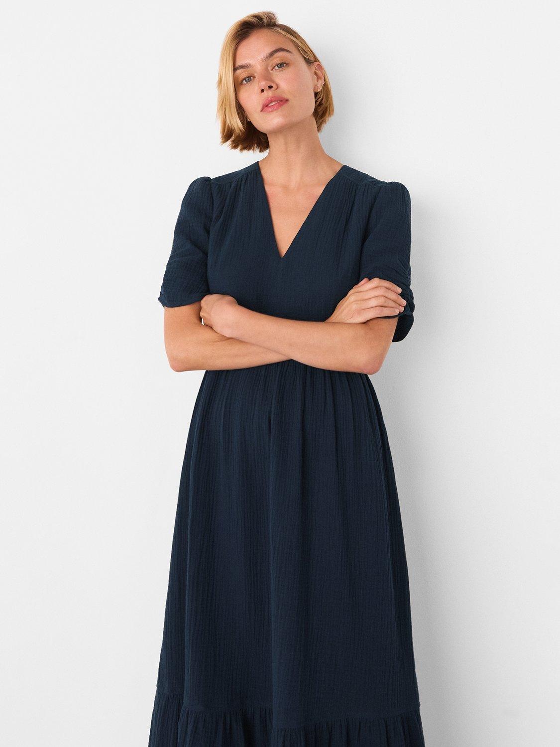 Product image 4 of 5, which shows Whistles Textured Cotton Midi Dress, Navy, 6