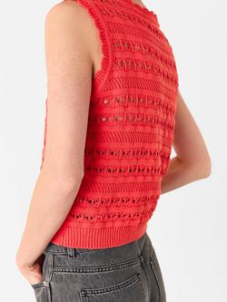 Whistles Pointelle Detail Tank Top, Mid Red - view 2, Mid Red