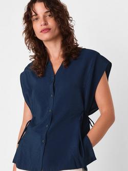 Whistles Tie Side Cap Sleeve Shirt, Navy, Navy